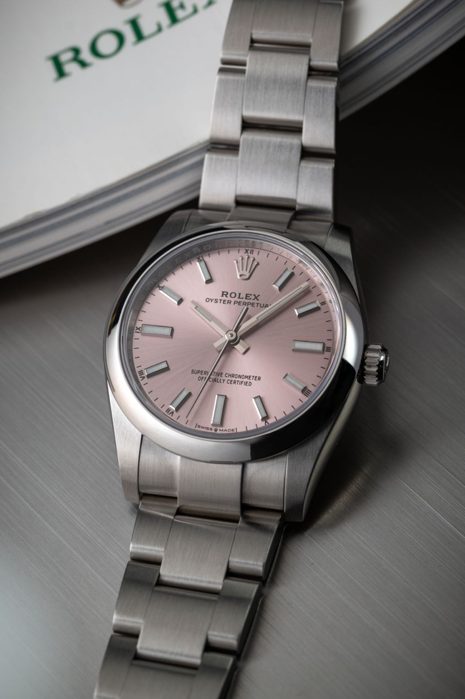 Rolex Oyster Perpetual 34 Sunburst Pink for sale